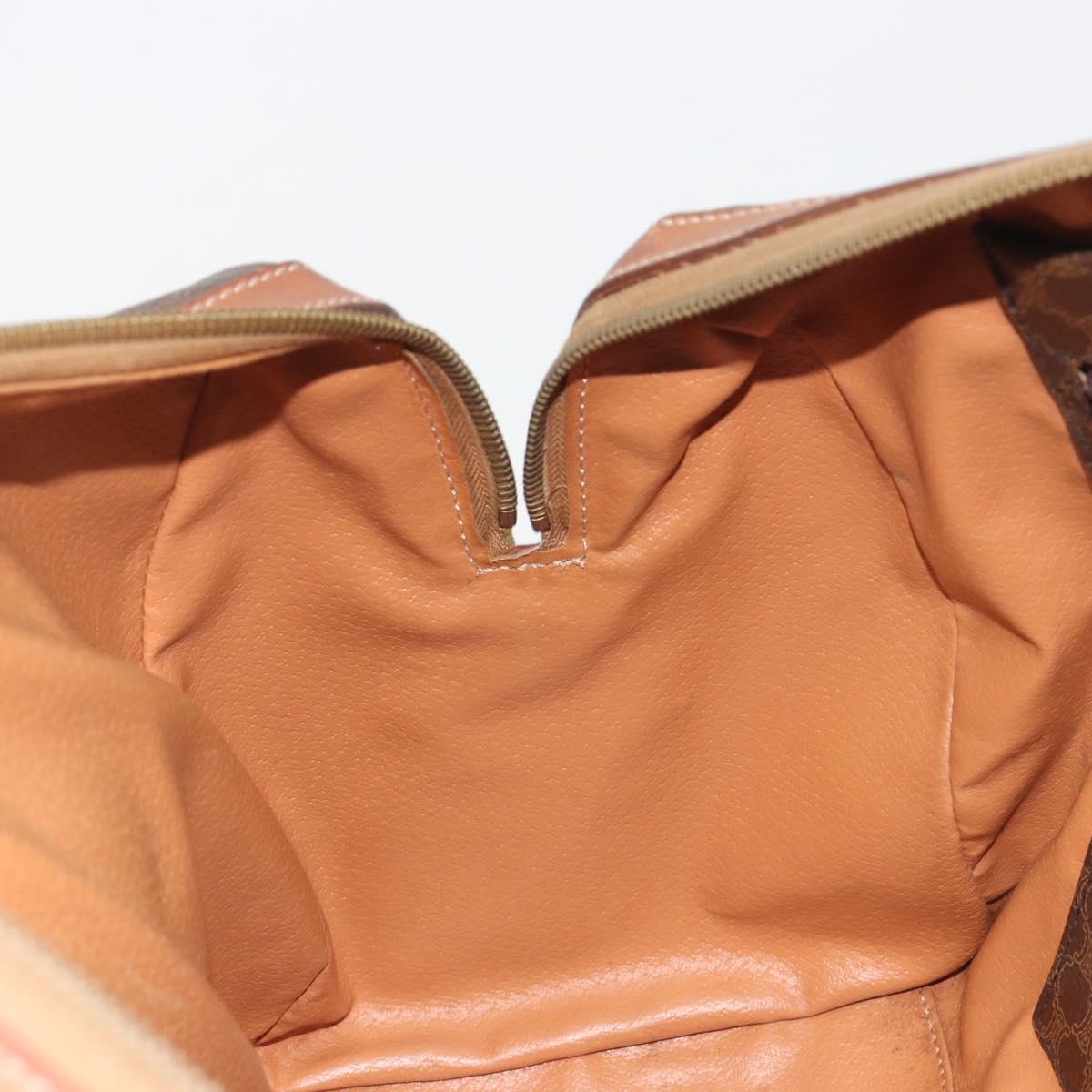 CELINE Macadam Canvas Boston Bag PVC Leather Brown Gold Auth 194053