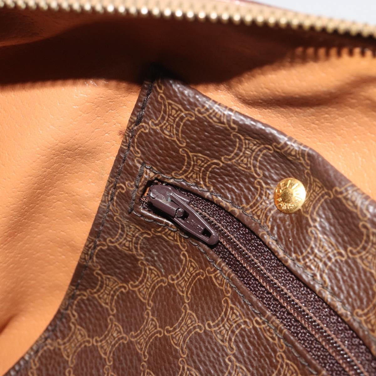 CELINE Macadam Canvas Boston Bag PVC Leather Brown Gold Auth 194053