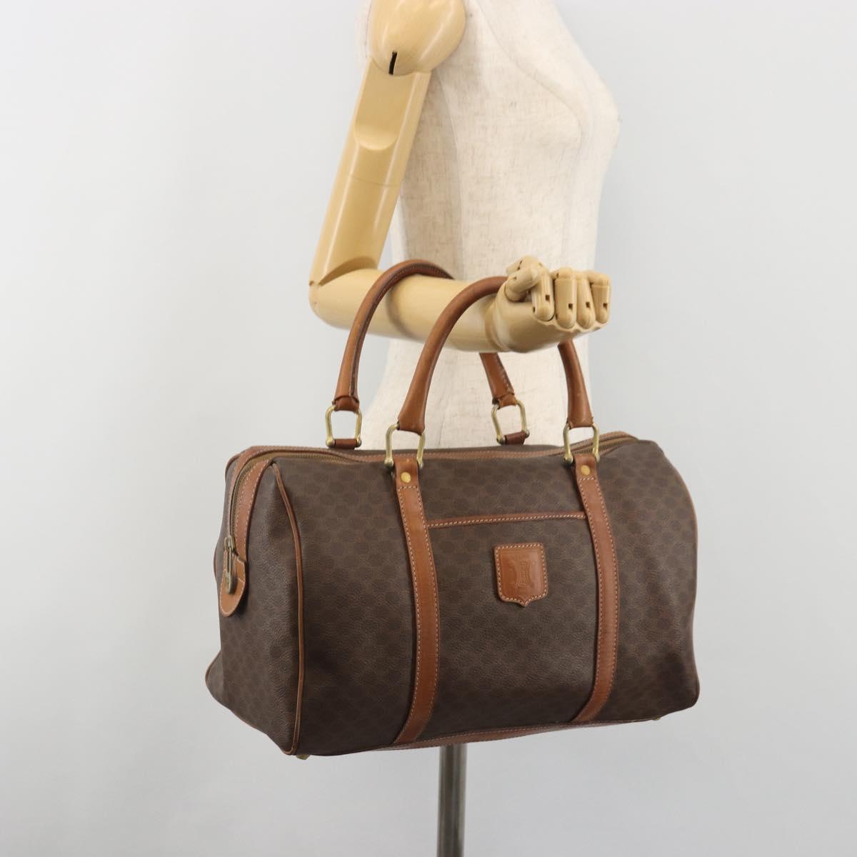 CELINE Macadam Canvas Boston Bag PVC Leather Brown Gold Auth 194053