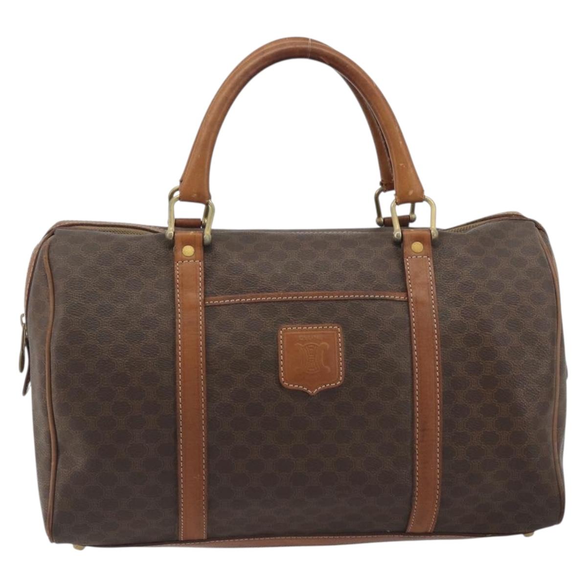 CELINE Macadam Canvas Boston Bag PVC Leather Brown Gold Auth 194053