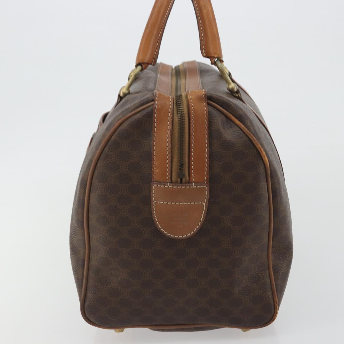 CELINE Macadam Canvas Boston Bag PVC Leather Brown Gold Auth 194053