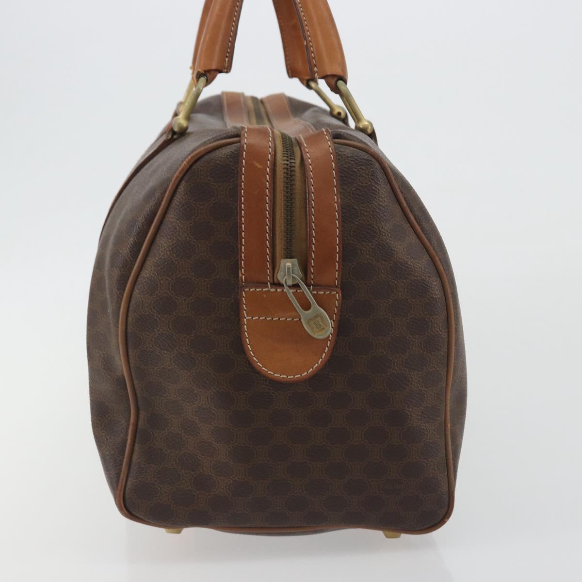 CELINE Macadam Canvas Boston Bag PVC Leather Brown Gold Auth 194053