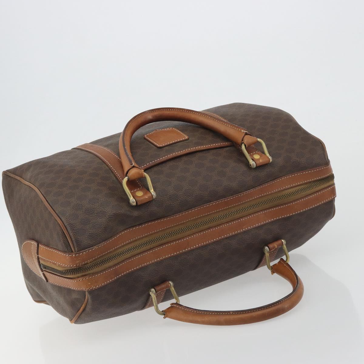 CELINE Macadam Canvas Boston Bag PVC Leather Brown Gold Auth 194053