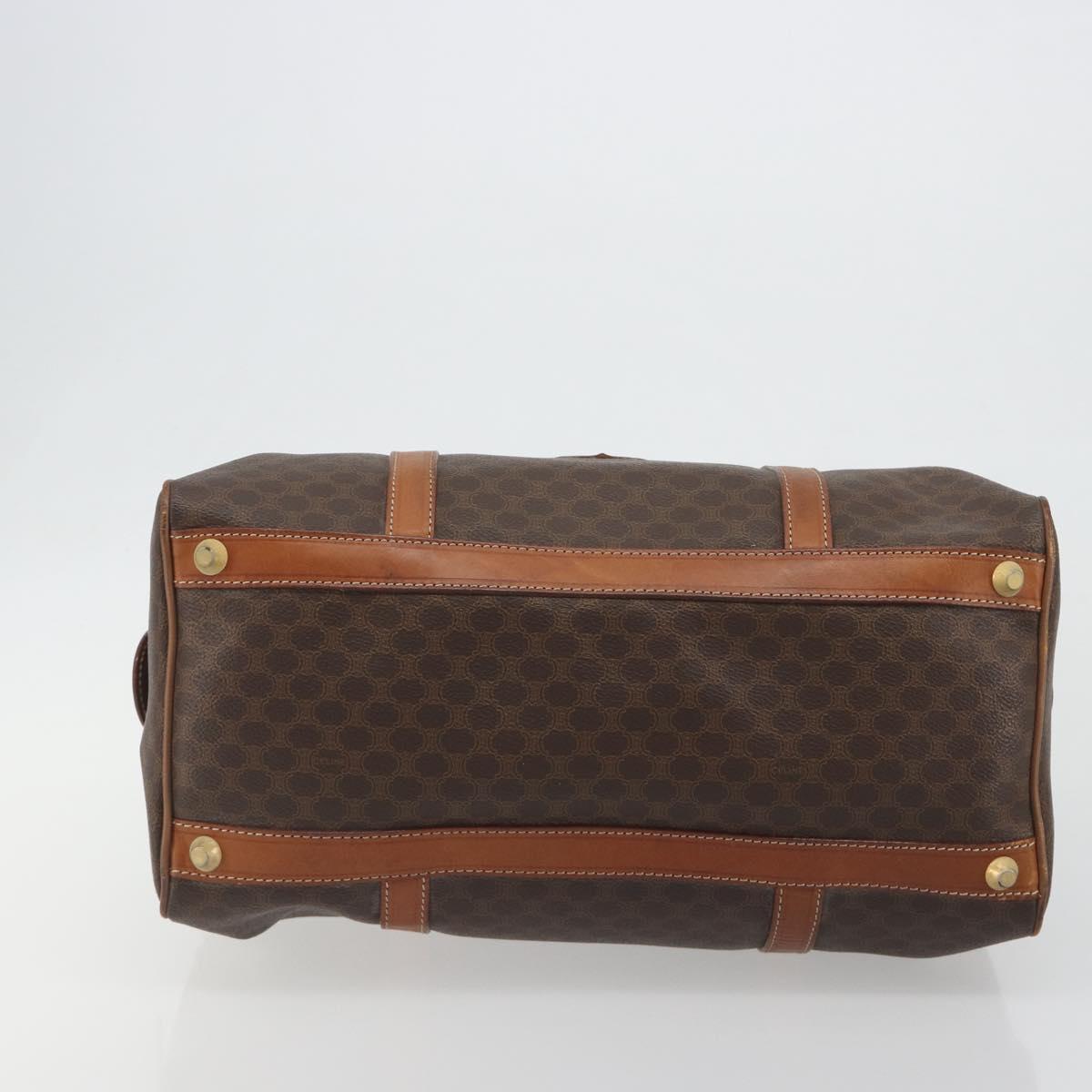 CELINE Macadam Canvas Boston Bag PVC Leather Brown Gold Auth 194053