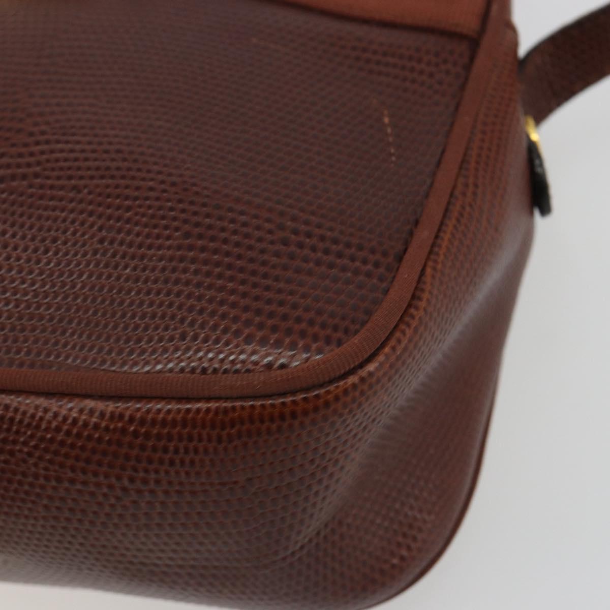 Salvatore Ferragamo Shoulder Bag Leather Embossed Brown Gold Auth 194054