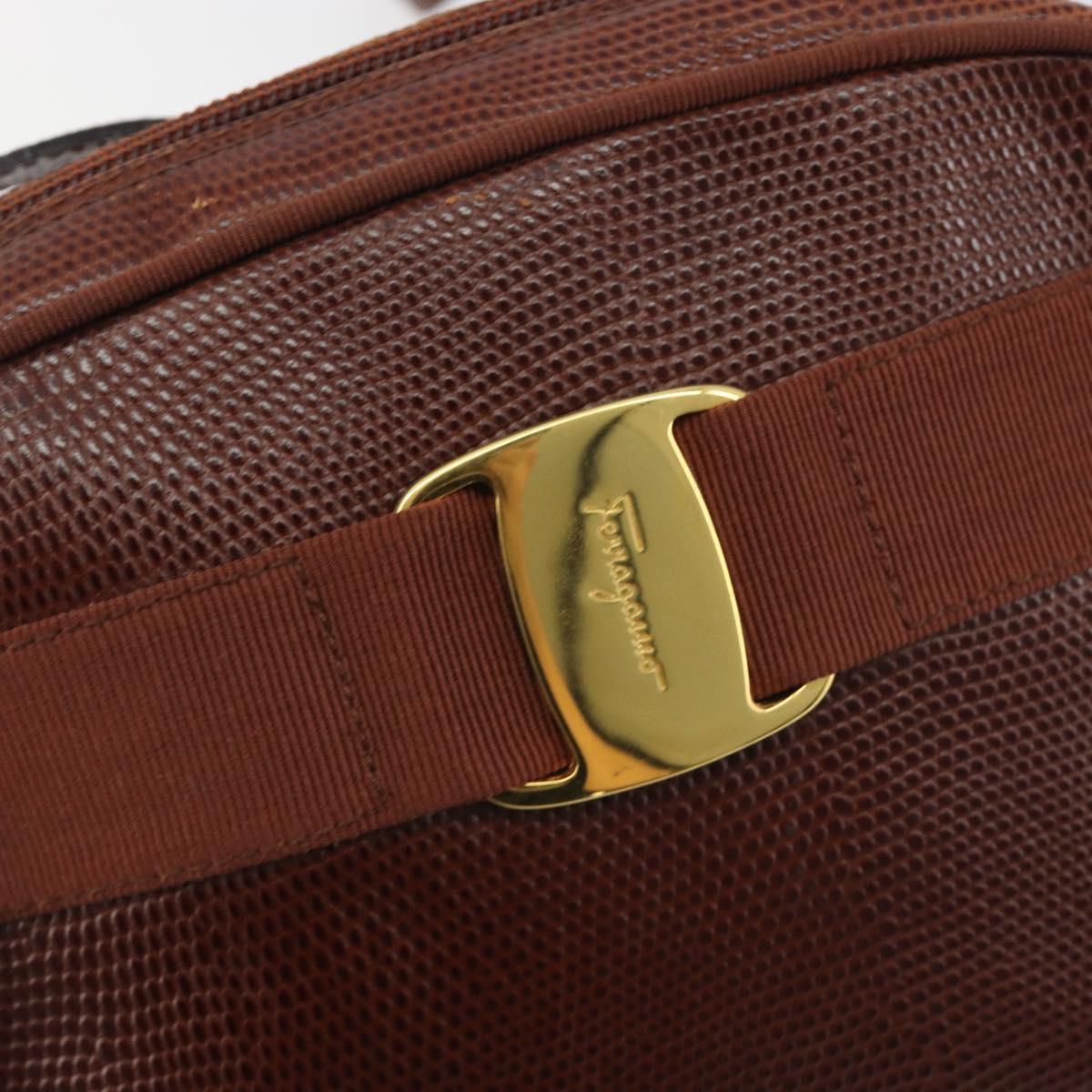 Salvatore Ferragamo Shoulder Bag Leather Embossed Brown Gold Auth 194054
