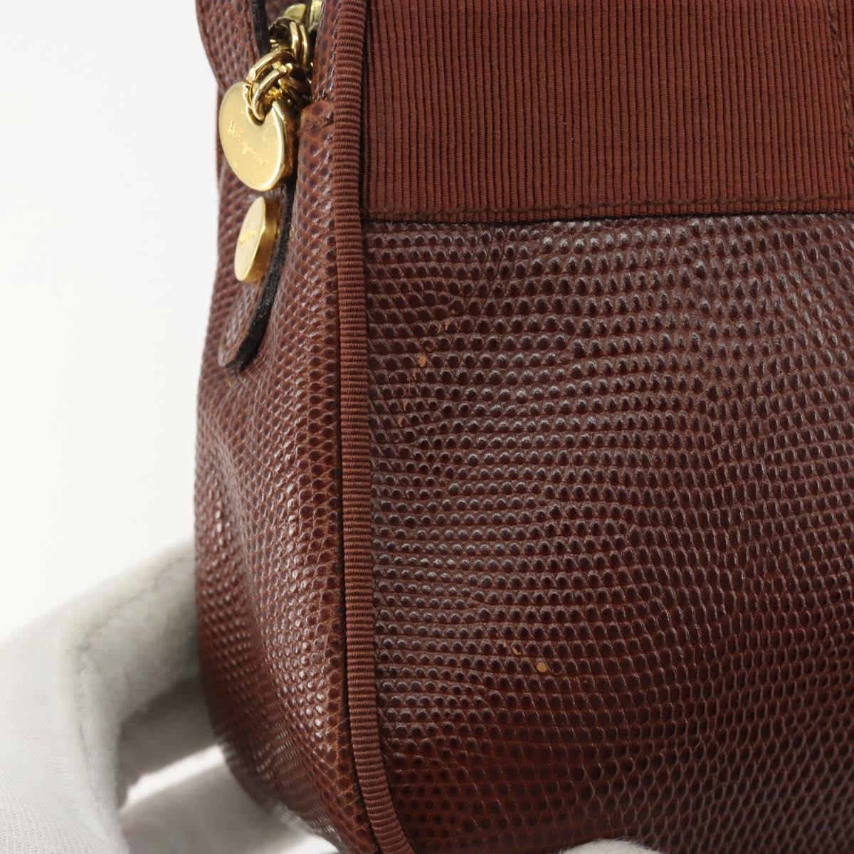 Salvatore Ferragamo Shoulder Bag Leather Embossed Brown Gold Auth 194054