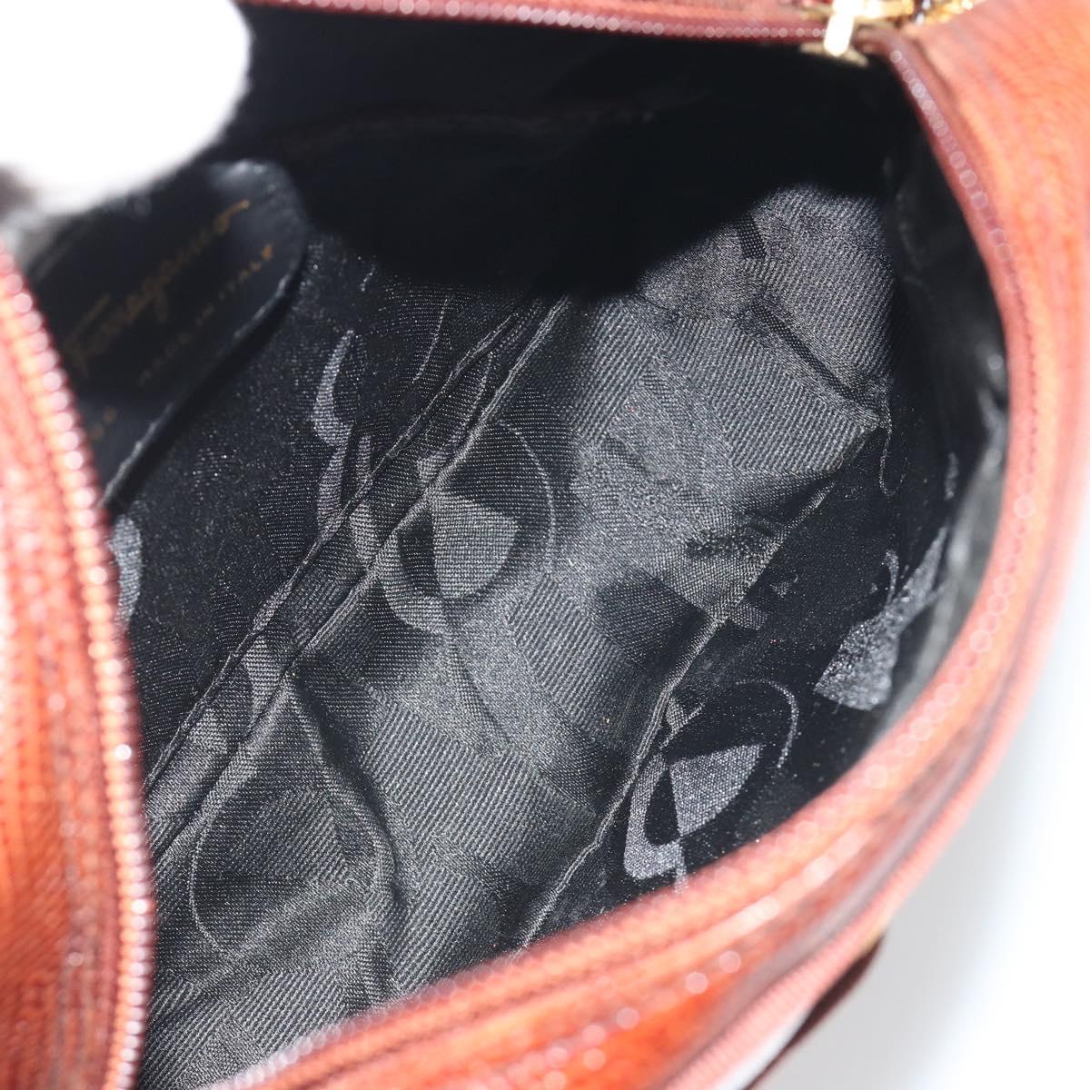 Salvatore Ferragamo Shoulder Bag Leather Embossed Brown Gold Auth 194054