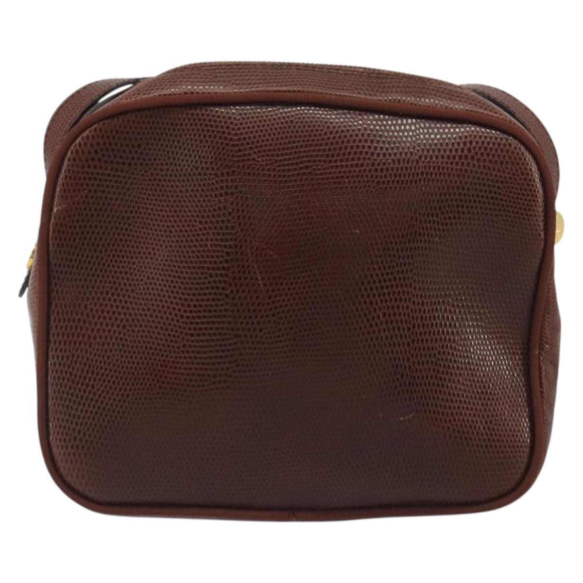 Salvatore Ferragamo Shoulder Bag Leather Embossed Brown Gold Auth 194054