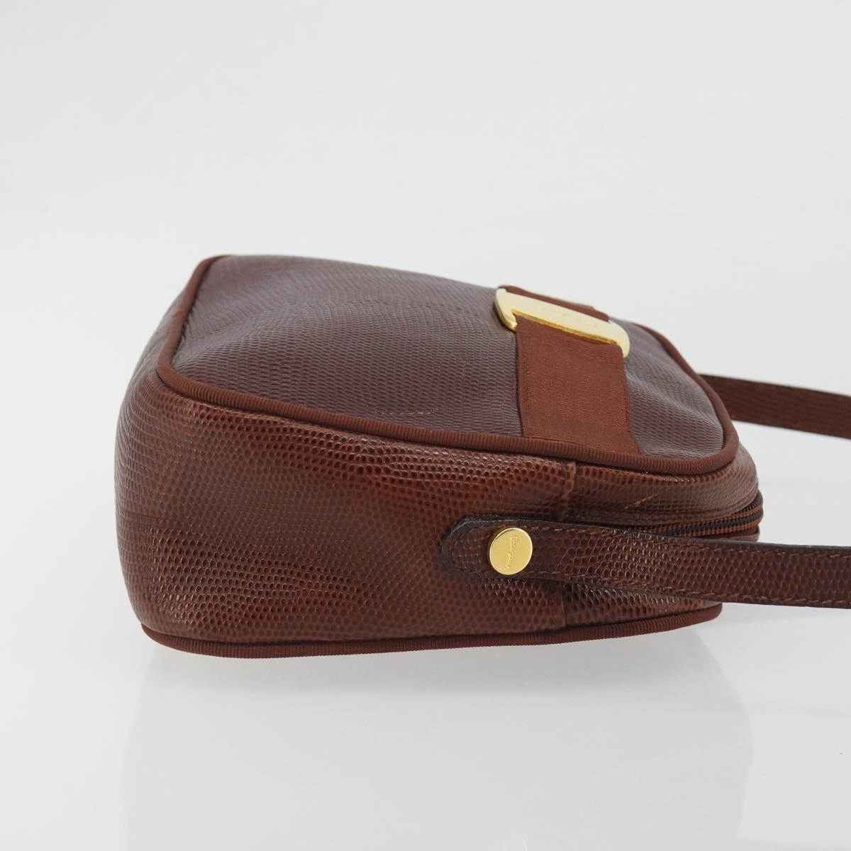 Salvatore Ferragamo Shoulder Bag Leather Embossed Brown Gold Auth 194054