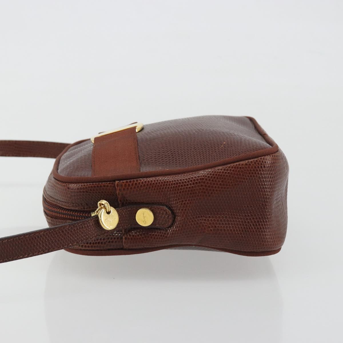 Salvatore Ferragamo Shoulder Bag Leather Embossed Brown Gold Auth 194054