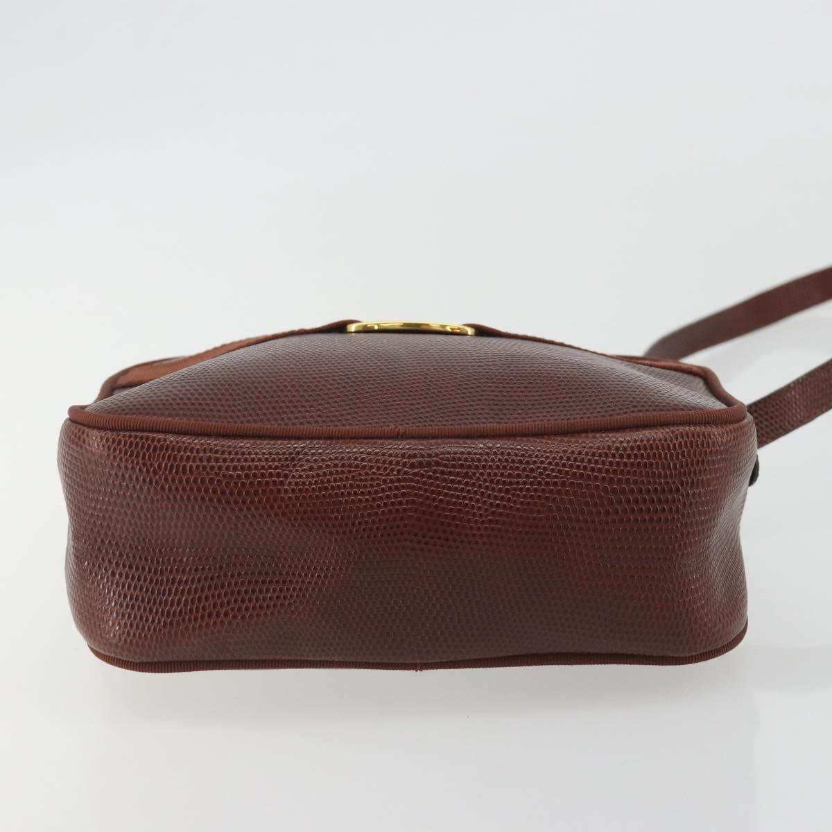 Salvatore Ferragamo Shoulder Bag Leather Embossed Brown Gold Auth 194054