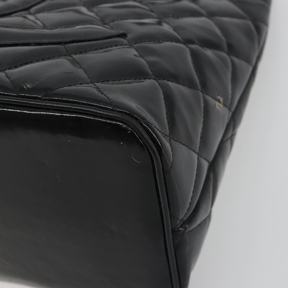 CHANEL Matelasse Reprint Tote Bag Patent Leather Black Gold CC Auth 194057V