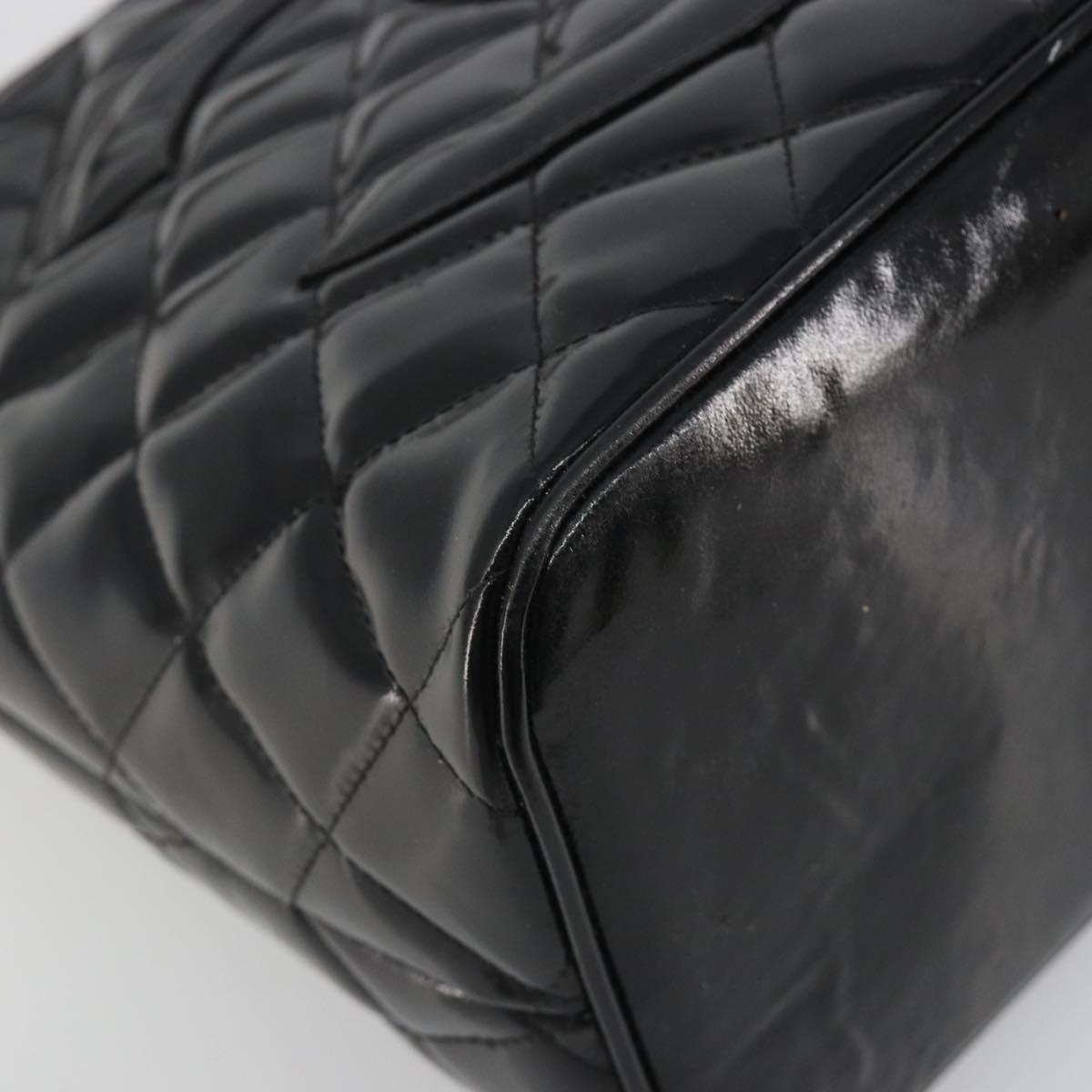 CHANEL Matelasse Reprint Tote Bag Patent Leather Black Gold CC Auth 194057V