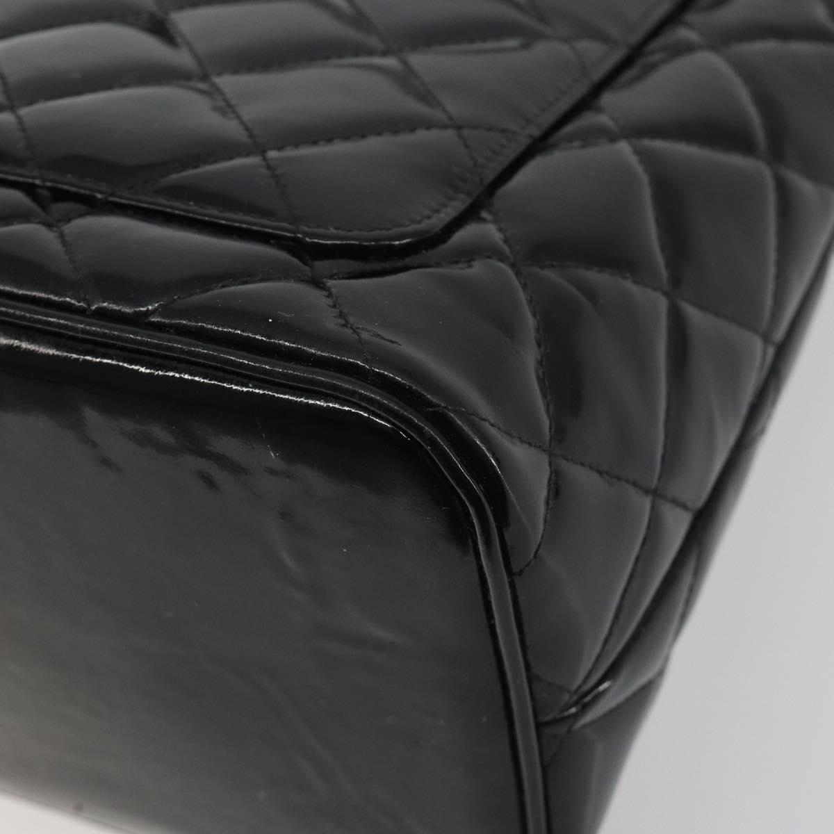 CHANEL Matelasse Reprint Tote Bag Patent Leather Black Gold CC Auth 194057V