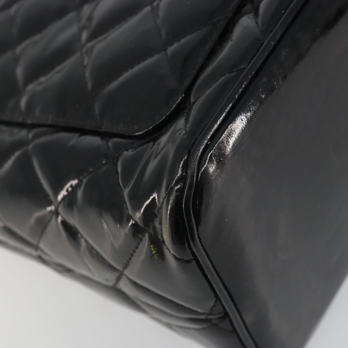 CHANEL Matelasse Reprint Tote Bag Patent Leather Black Gold CC Auth 194057V