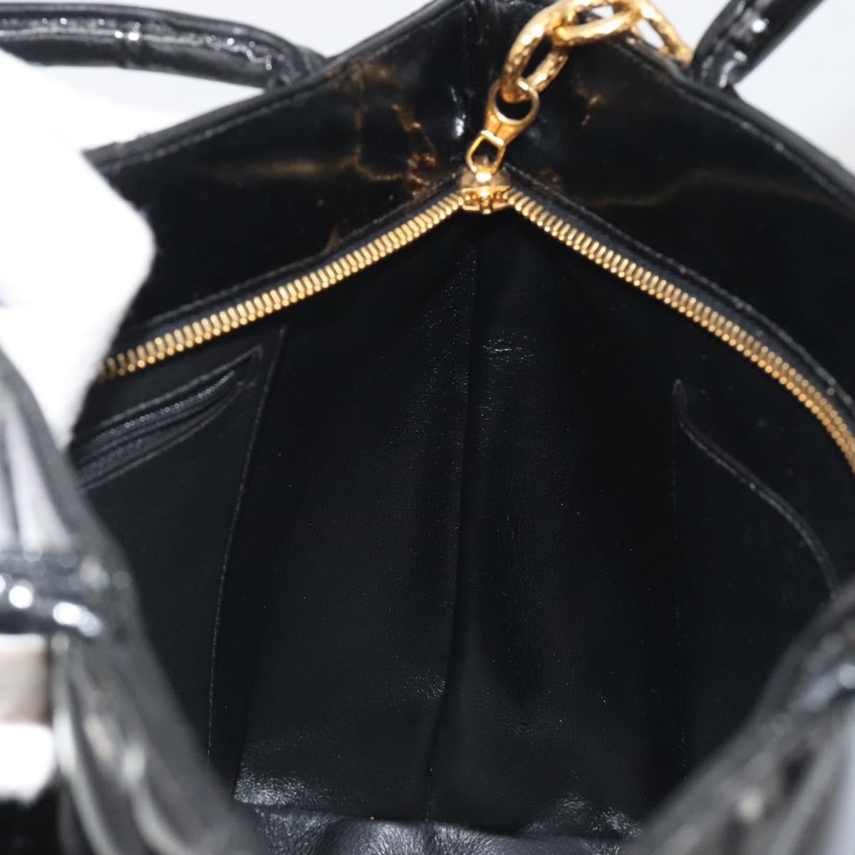 CHANEL Matelasse Reprint Tote Bag Patent Leather Black Gold CC Auth 194057V