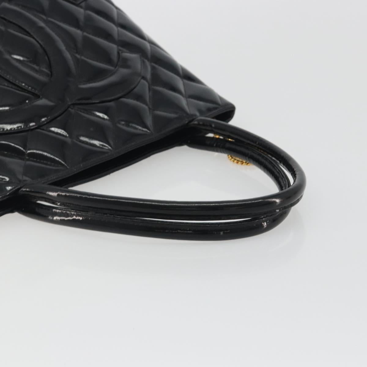 CHANEL Matelasse Reprint Tote Bag Patent Leather Black Gold CC Auth 194057V