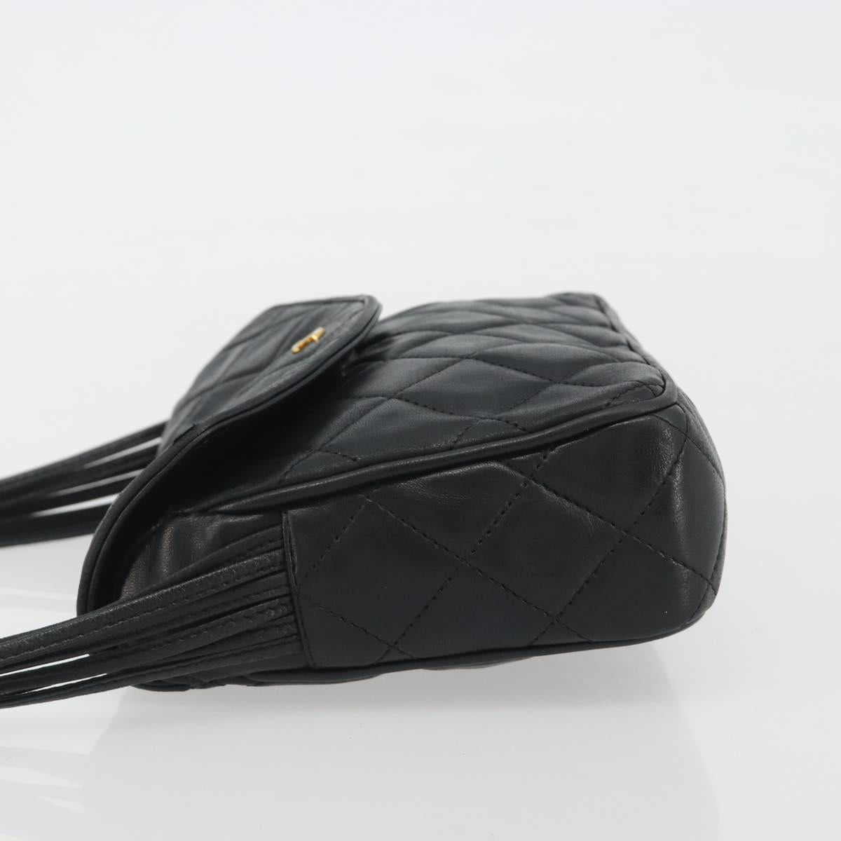 CHANEL Matelasse Shoulder Bag Lamb Skin Black Gold CC Auth 194058A