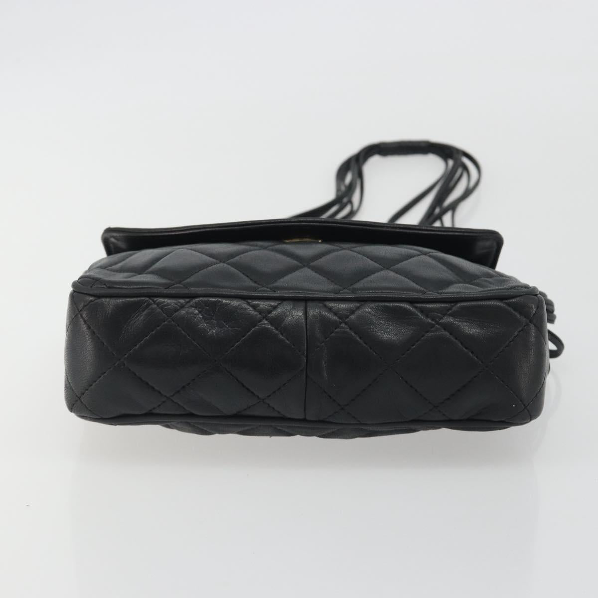 CHANEL Matelasse Shoulder Bag Lamb Skin Black Gold CC Auth 194058A