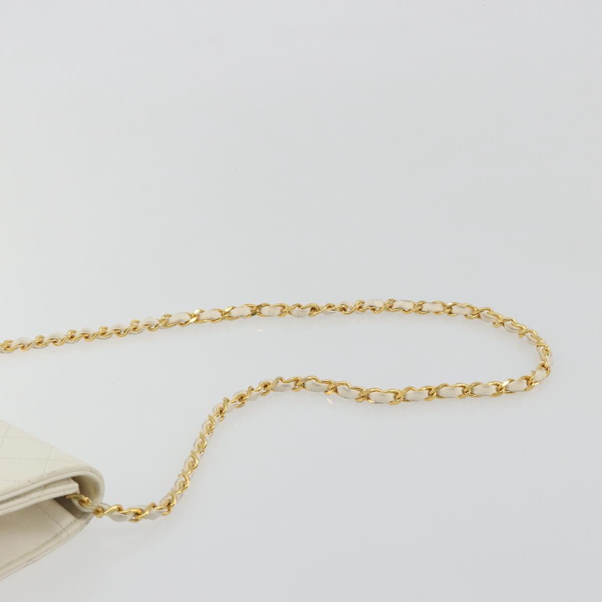 CHANEL Matelasse Chain Chain Shoulder Bag Lamb Skin White Gold CC Auth 194059