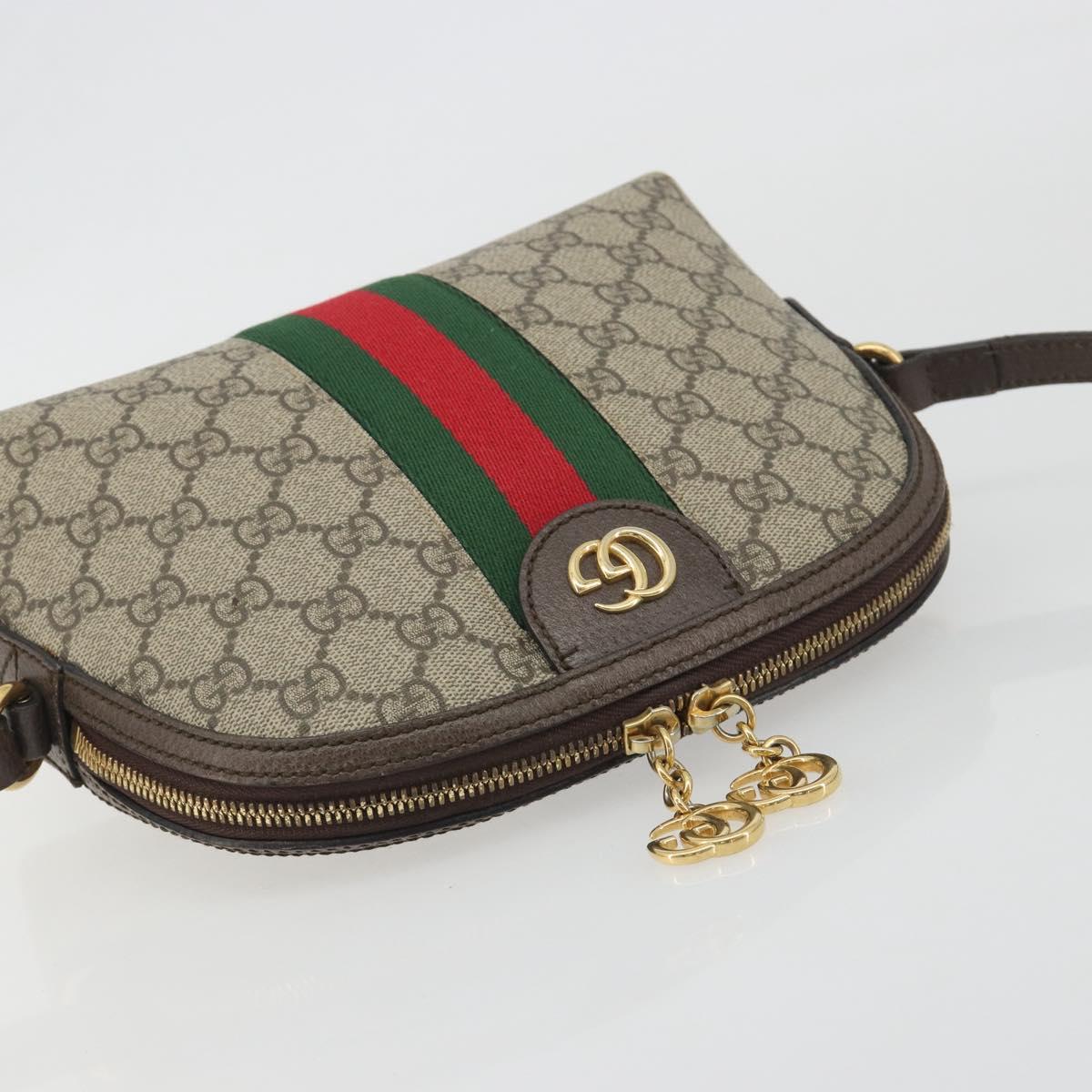 GUCCI GG Supreme Ophidia Sherry Line Bag PVC Beige Gold 499621 Auth 194060