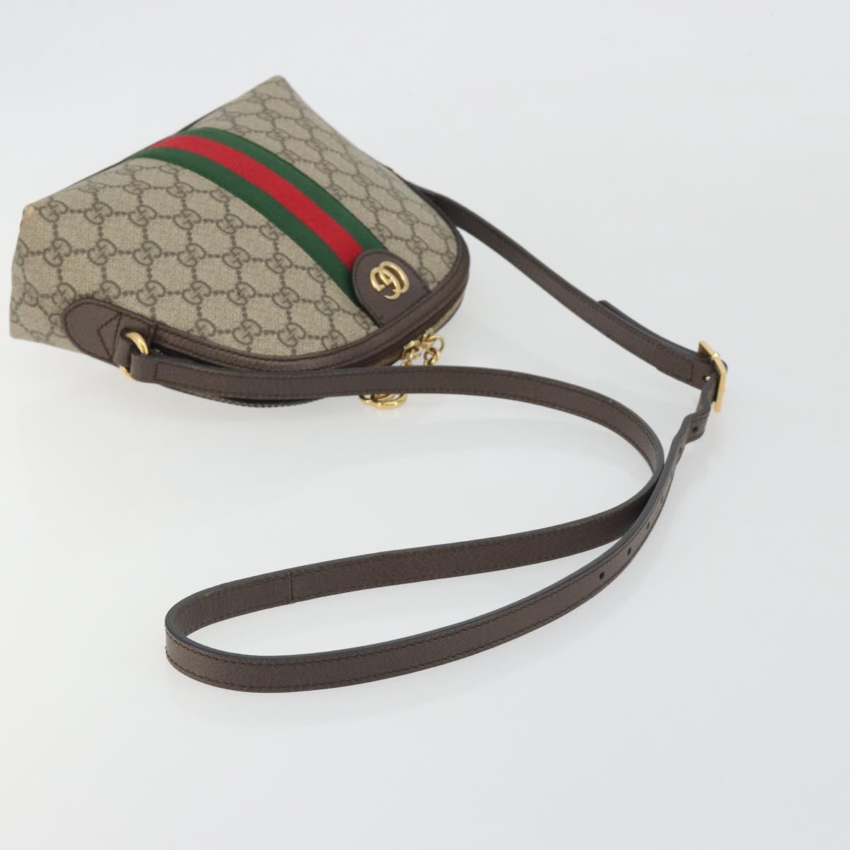 GUCCI GG Supreme Ophidia Sherry Line Bag PVC Beige Gold 499621 Auth 194060