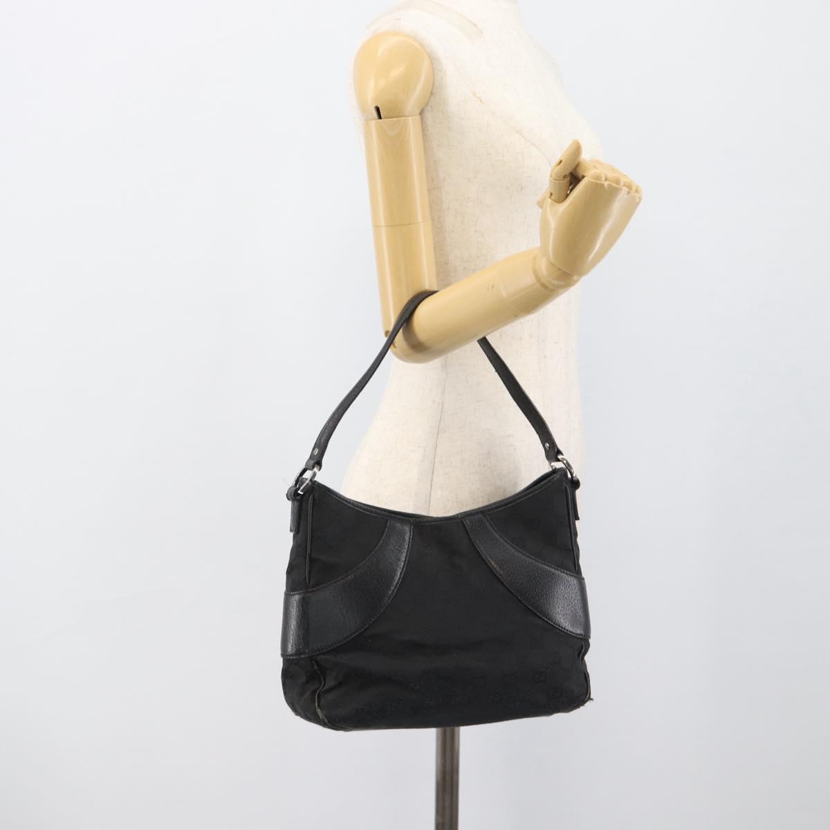 GUCCI GG Canvas Shoulder Bag Black Silver 113 012 Auth 194061