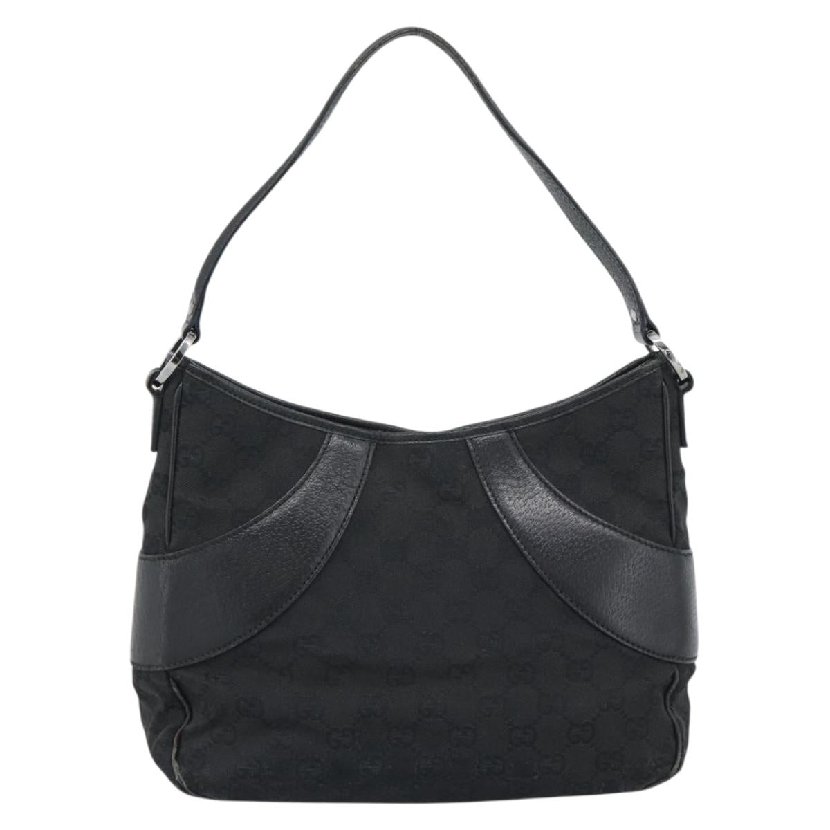 GUCCI GG Canvas Shoulder Bag Black Silver 113 012 Auth 194061