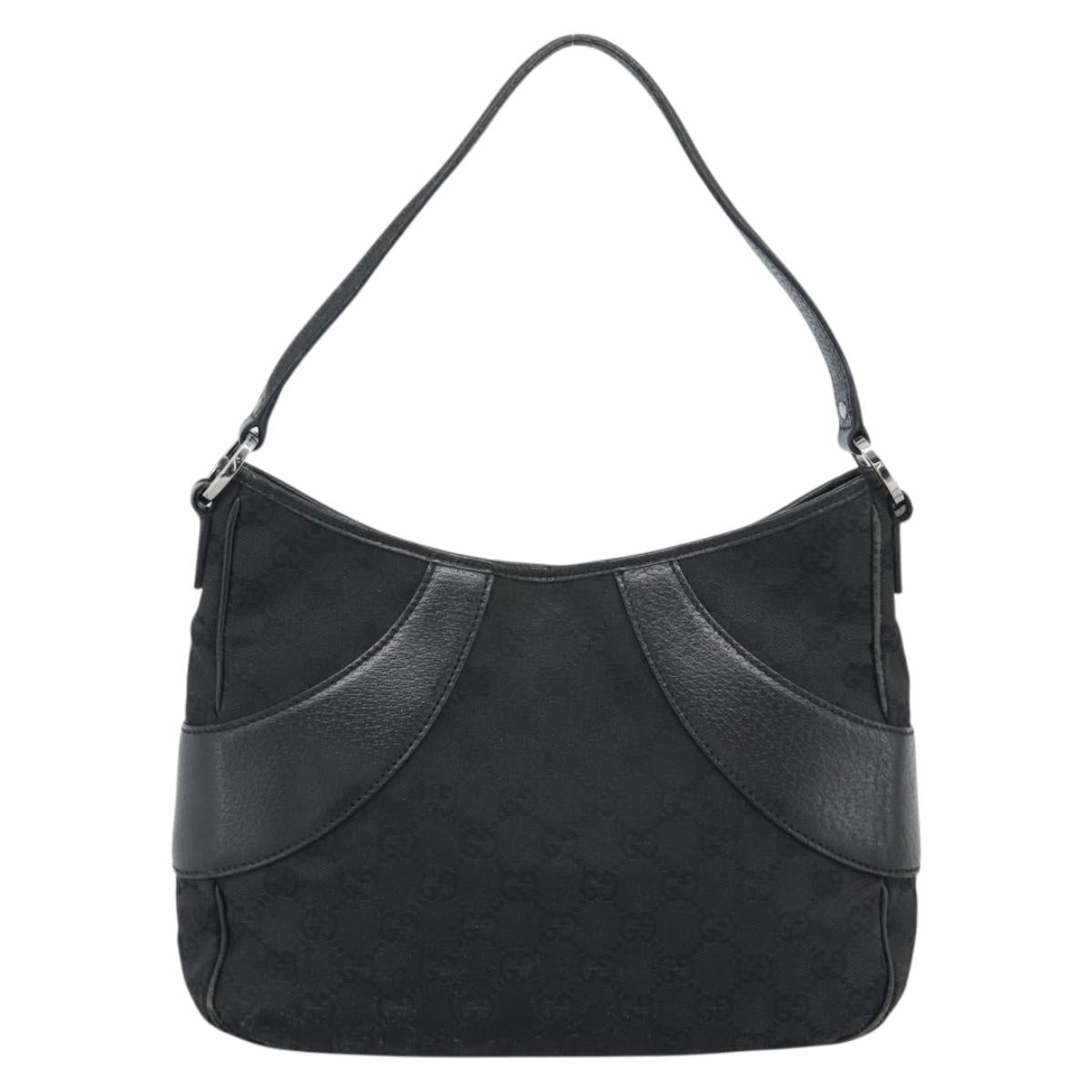 GUCCI GG Canvas Shoulder Bag Black Silver 113 012 Auth 194061