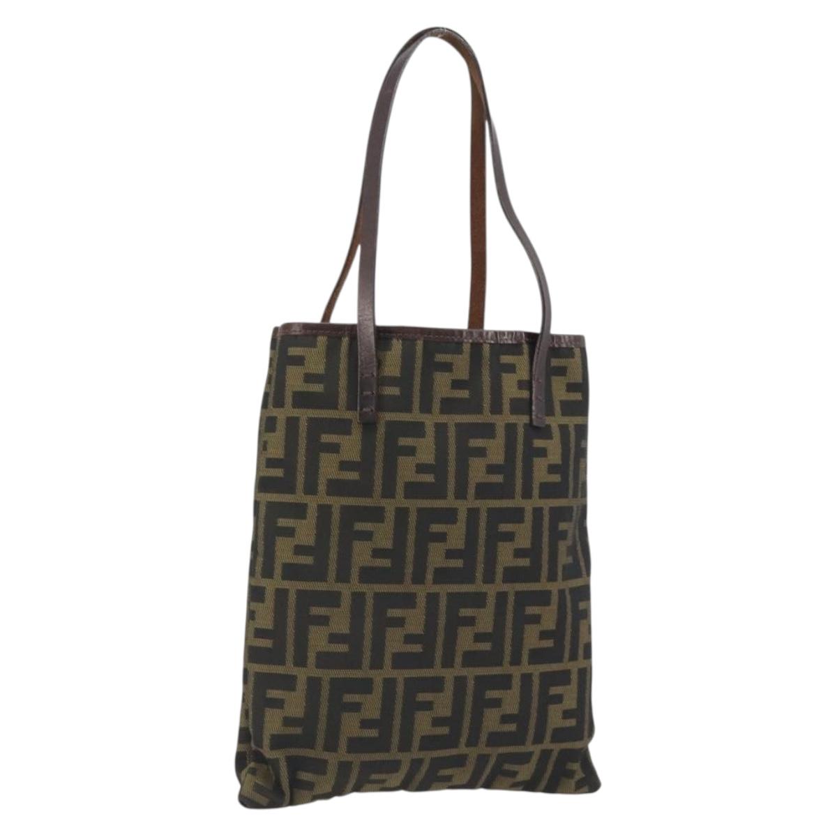 FENDI Zucca Canvas Hand Bag Black Brown Auth 194062A