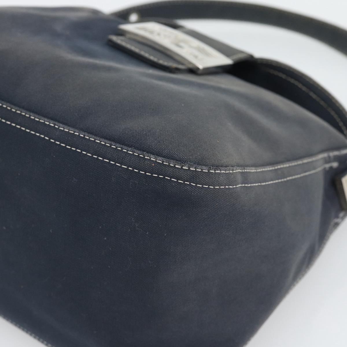 FENDI Mamma Baguette Shoulder Bag Canvas Navy Silver Auth 194063