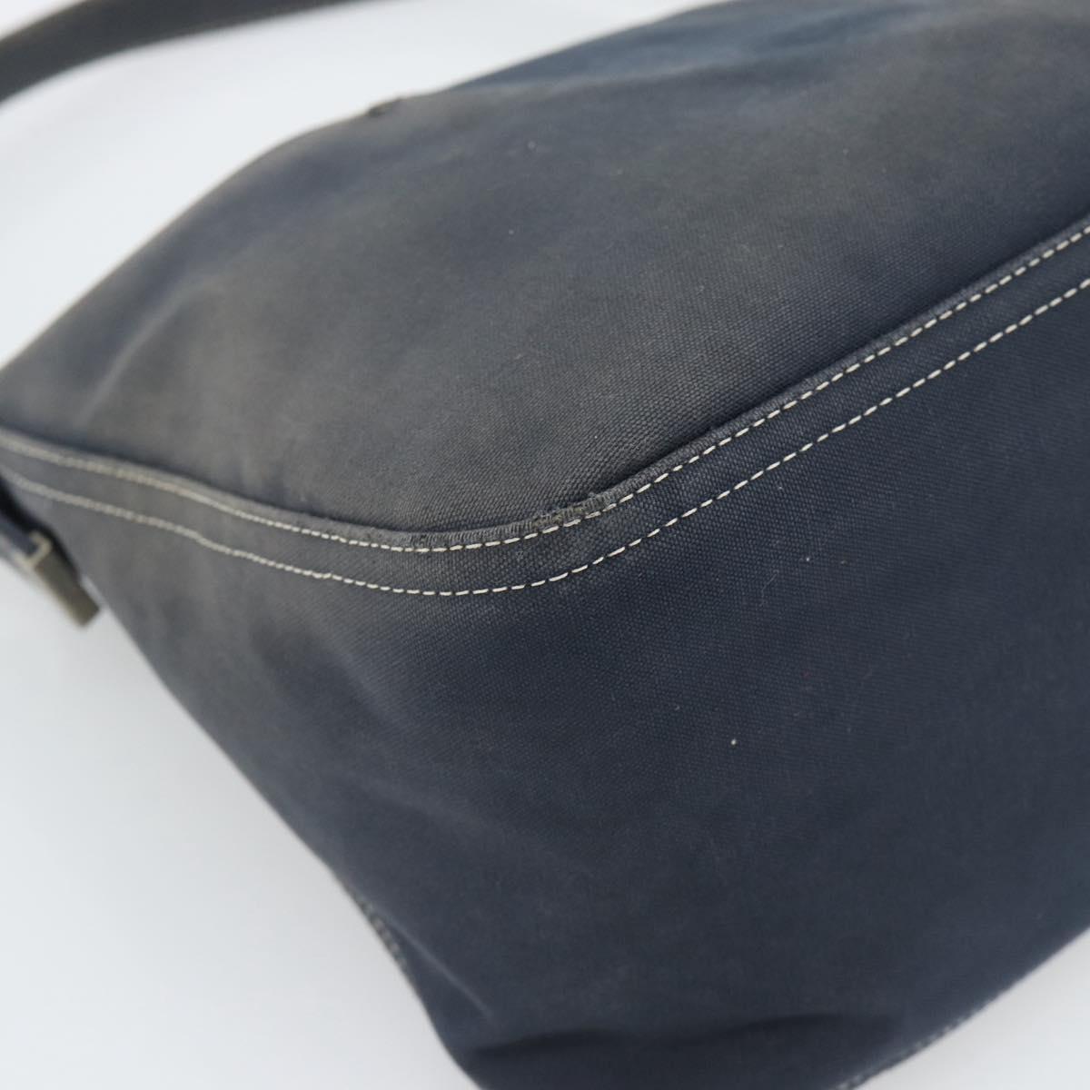 FENDI Mamma Baguette Shoulder Bag Canvas Navy Silver Auth 194063