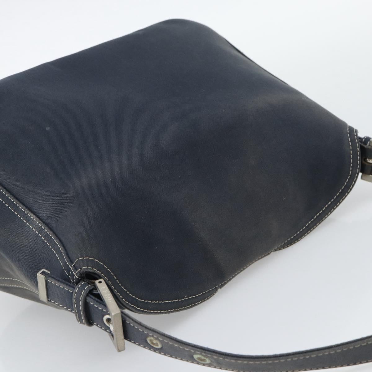 FENDI Mamma Baguette Shoulder Bag Canvas Navy Silver Auth 194063