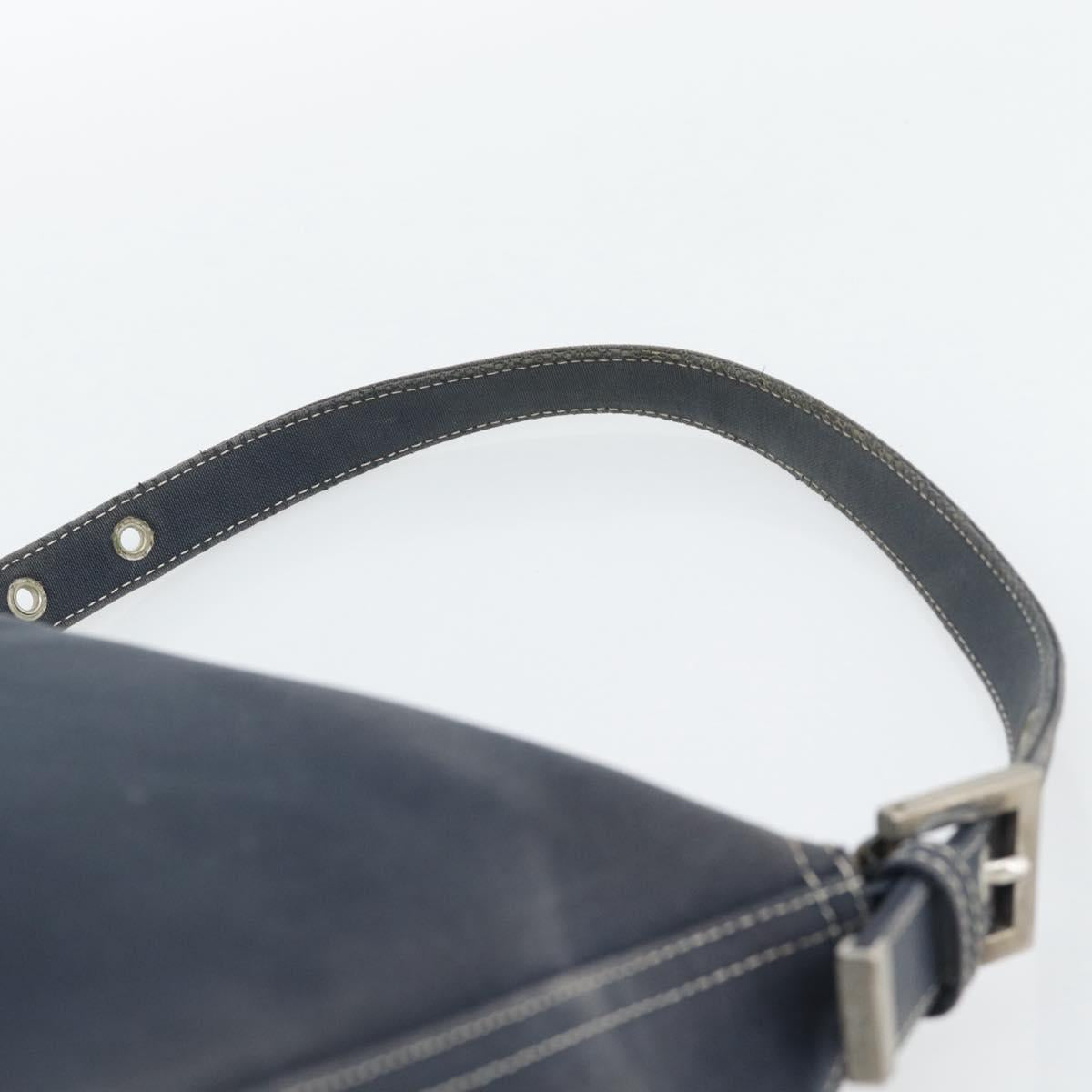 FENDI Mamma Baguette Shoulder Bag Canvas Navy Silver Auth 194063