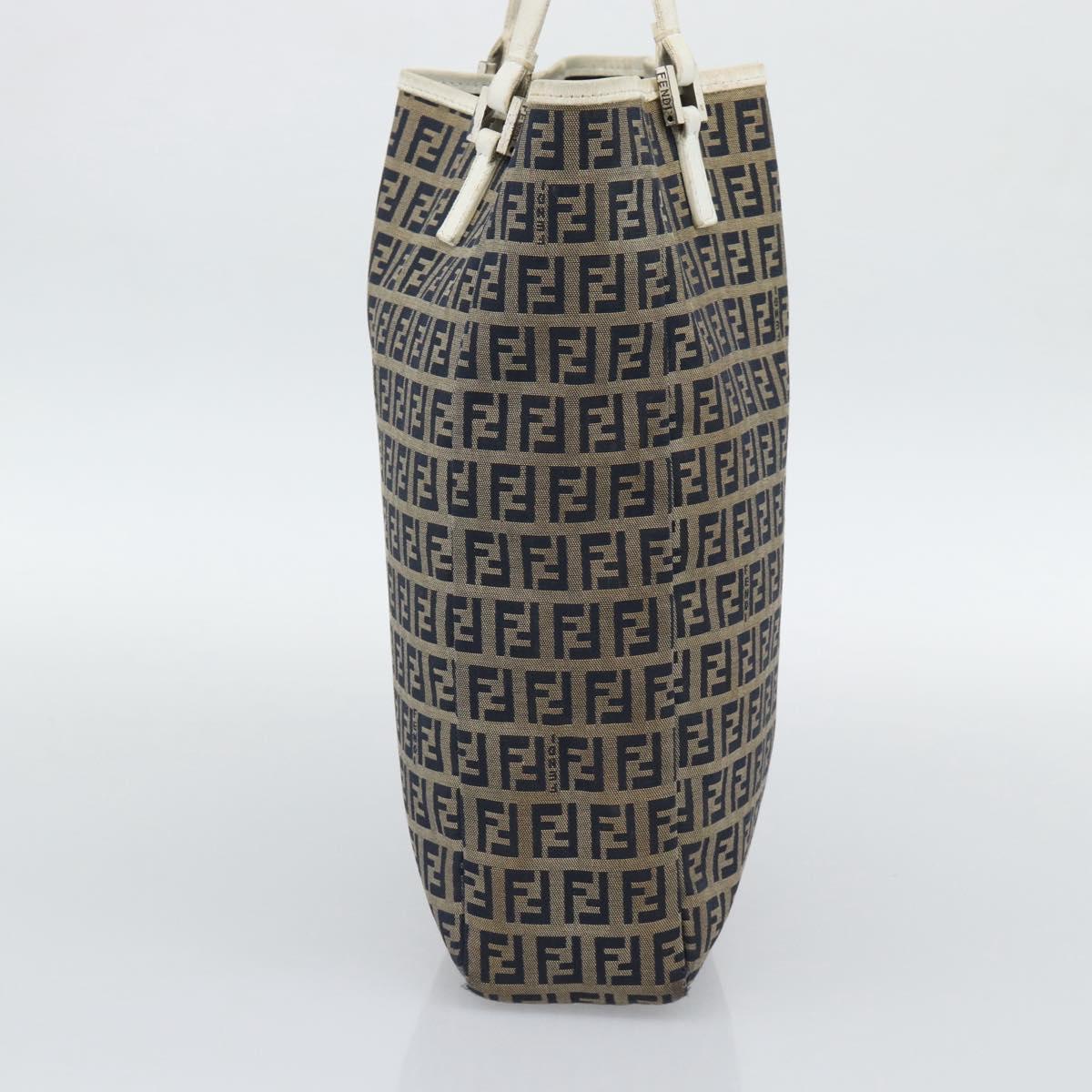 FENDI Zucchino Canvas Tote Bag Navy Silver 8BH006 Auth 194069
