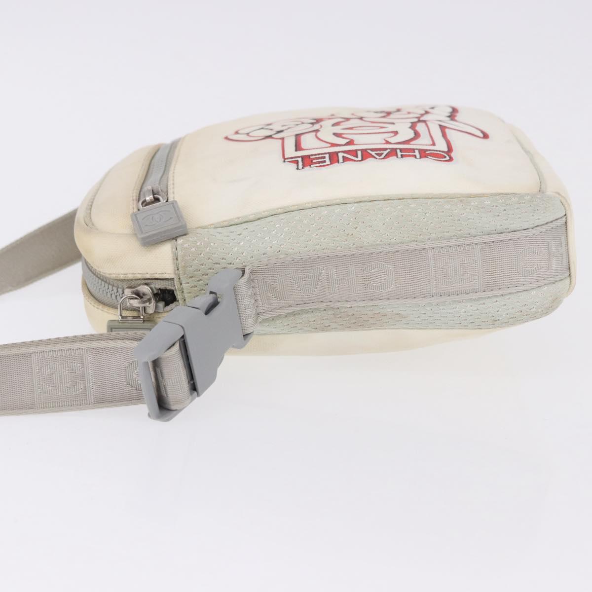 CHANEL Sports Line Shoulder Bag Nylon White Silver CC Auth 194071
