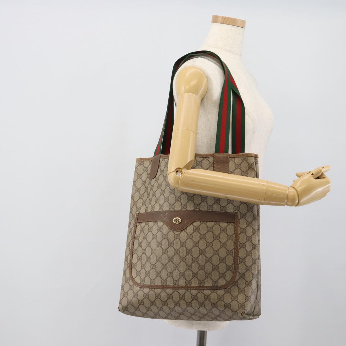 GUCCI GG Supreme Web Sherry Line Tote Bag PVC Beige 39 02 003 Auth 194073