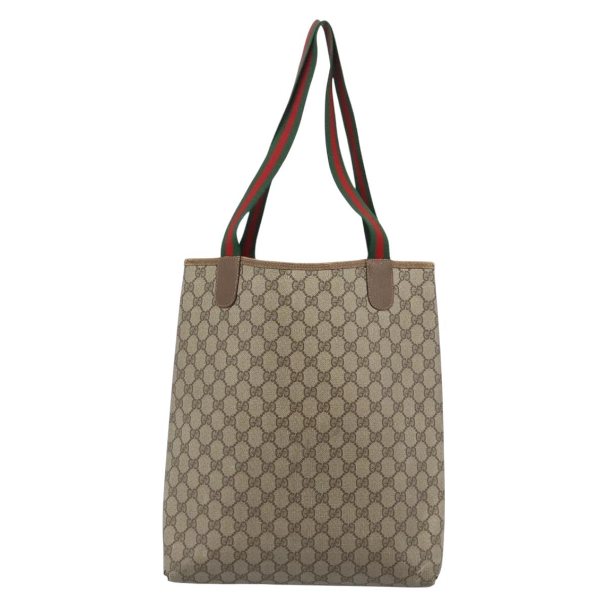 GUCCI GG Supreme Web Sherry Line Tote Bag PVC Beige 39 02 003 Auth 194073