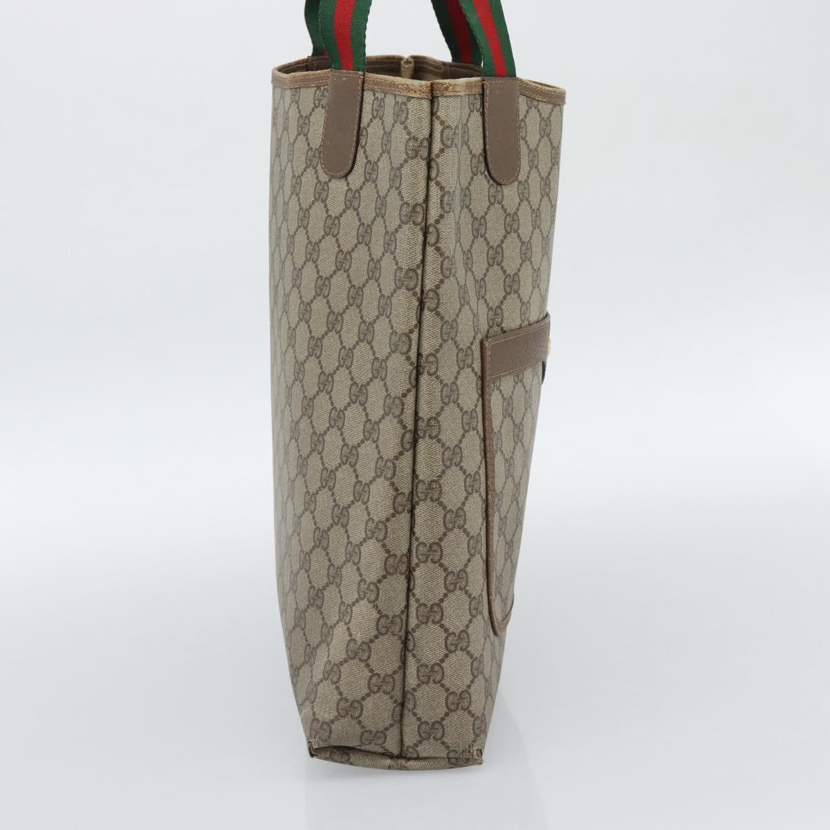 GUCCI GG Supreme Web Sherry Line Tote Bag PVC Beige 39 02 003 Auth 194073