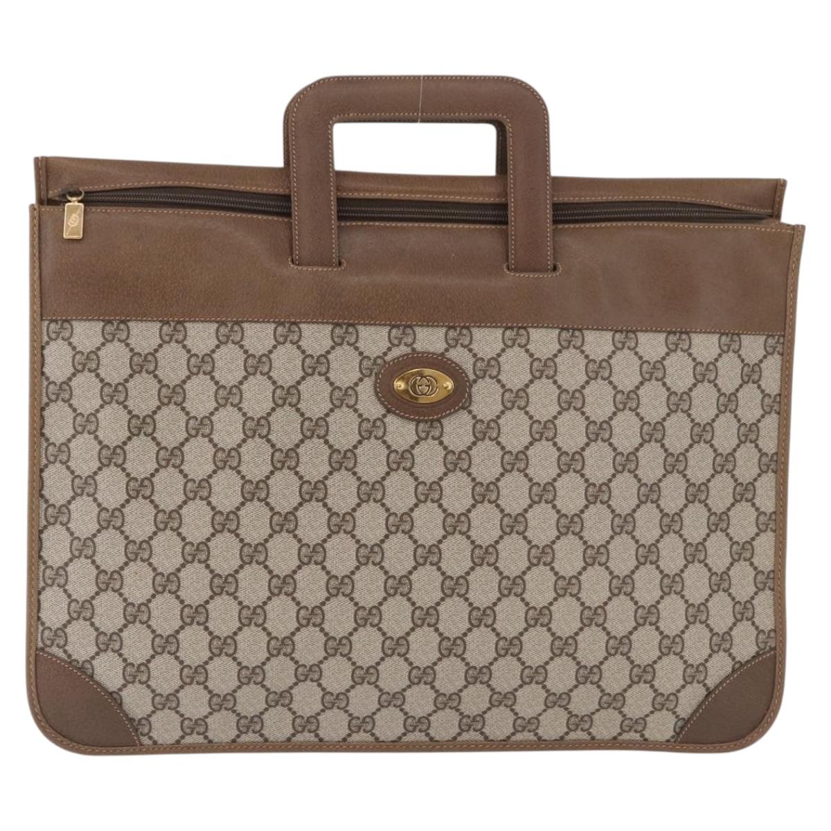 GUCCI GG Supreme Business Bag PVC Beige Gold Auth 194077