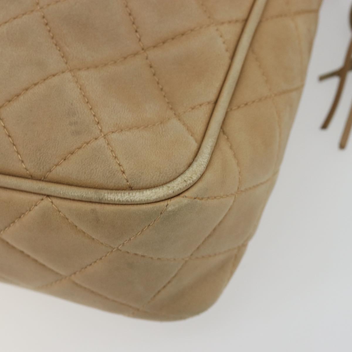 CHANEL COCO Mark Matelasse Shoulder Bag Lamb Skin Beige Gold Tone CC Auth 194085