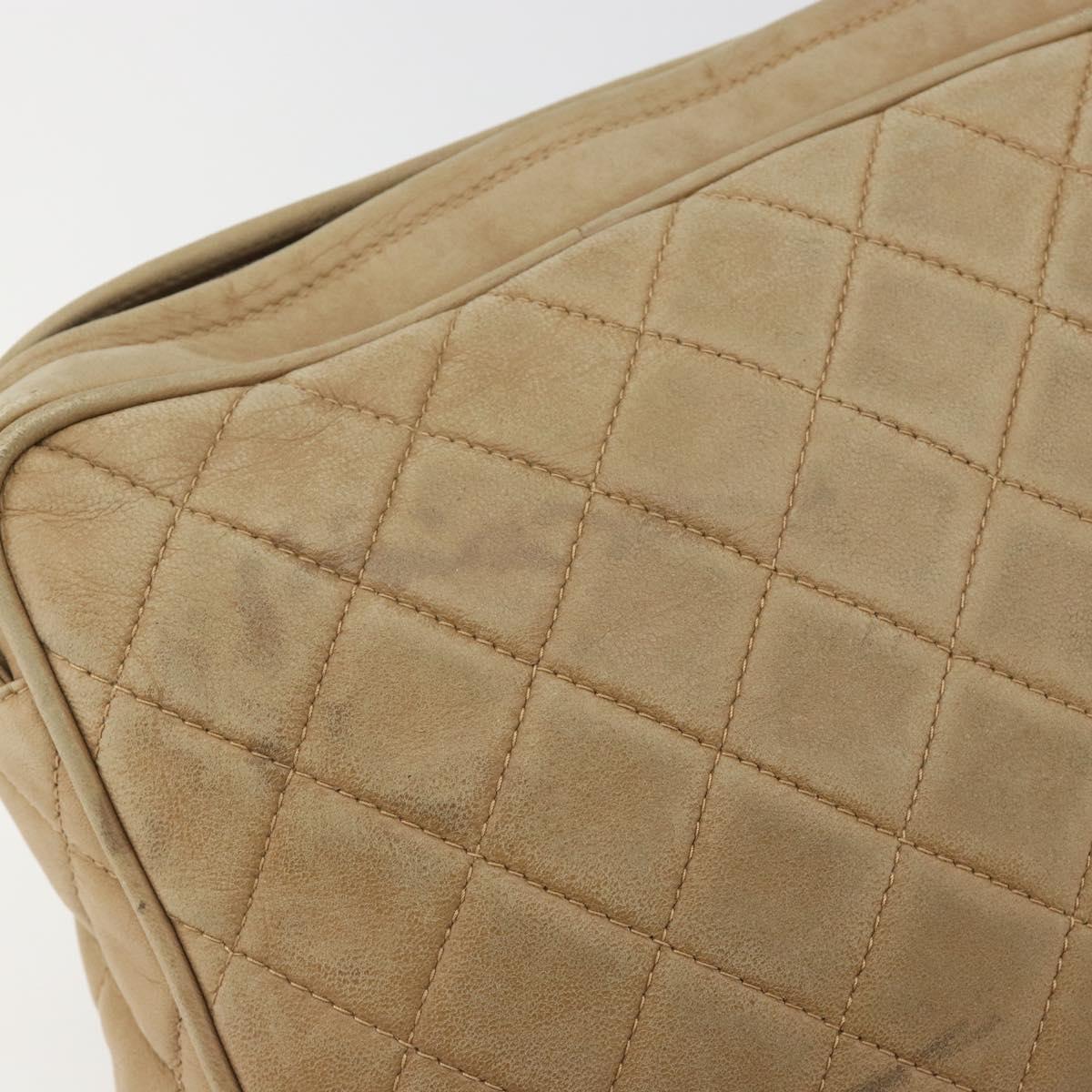 CHANEL COCO Mark Matelasse Shoulder Bag Lamb Skin Beige Gold Tone CC Auth 194085
