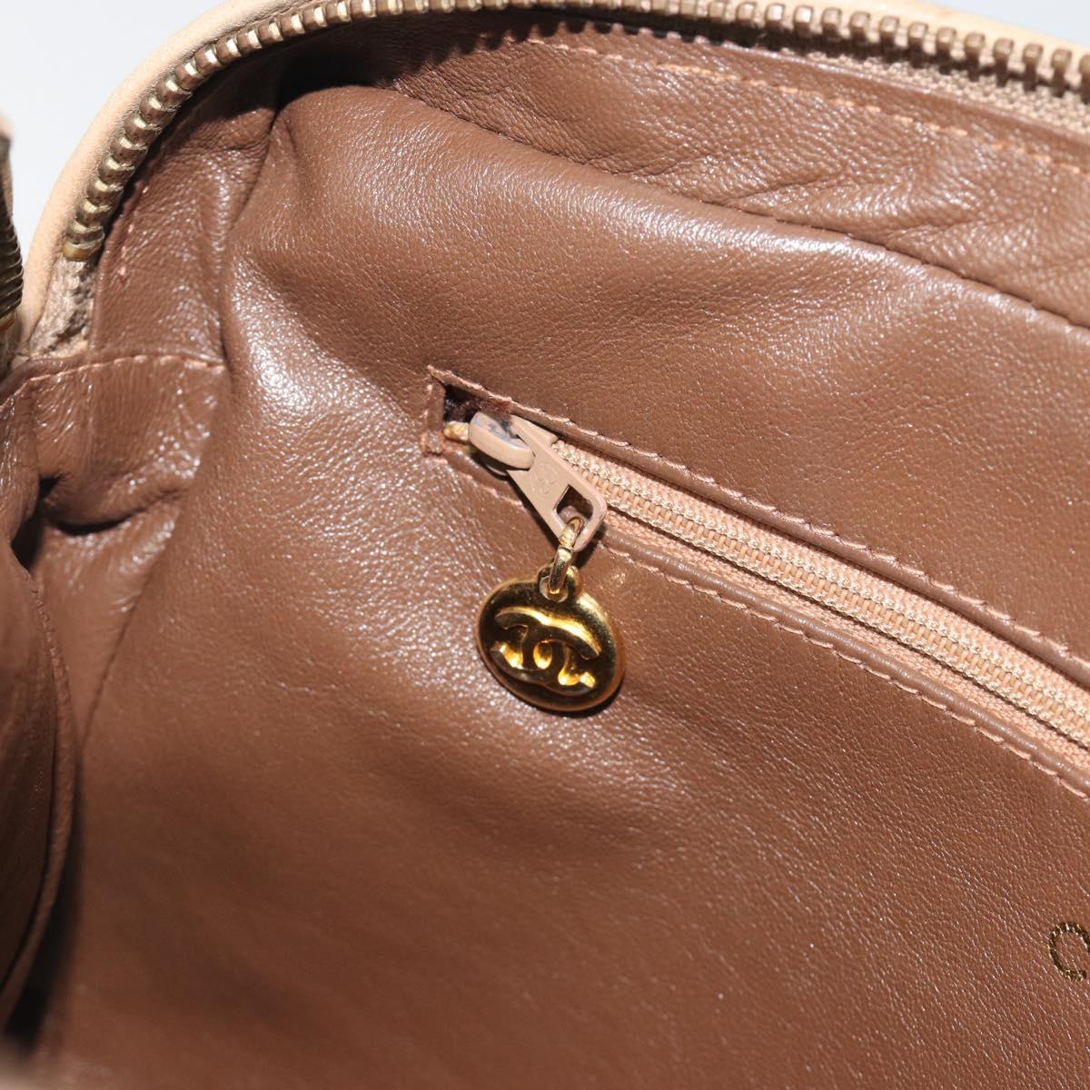 CHANEL COCO Mark Matelasse Shoulder Bag Lamb Skin Beige Gold Tone CC Auth 194085