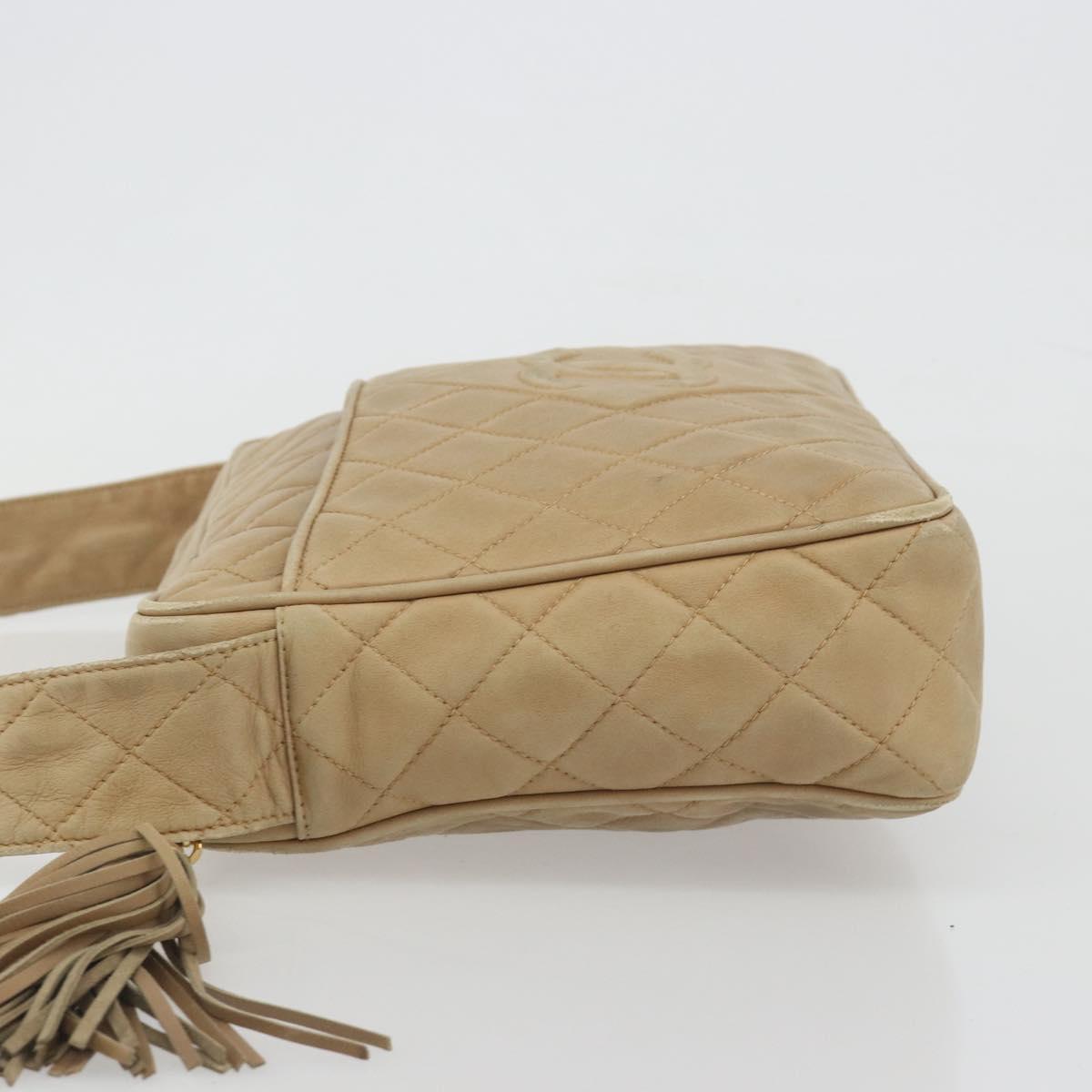 CHANEL COCO Mark Matelasse Shoulder Bag Lamb Skin Beige Gold Tone CC Auth 194085