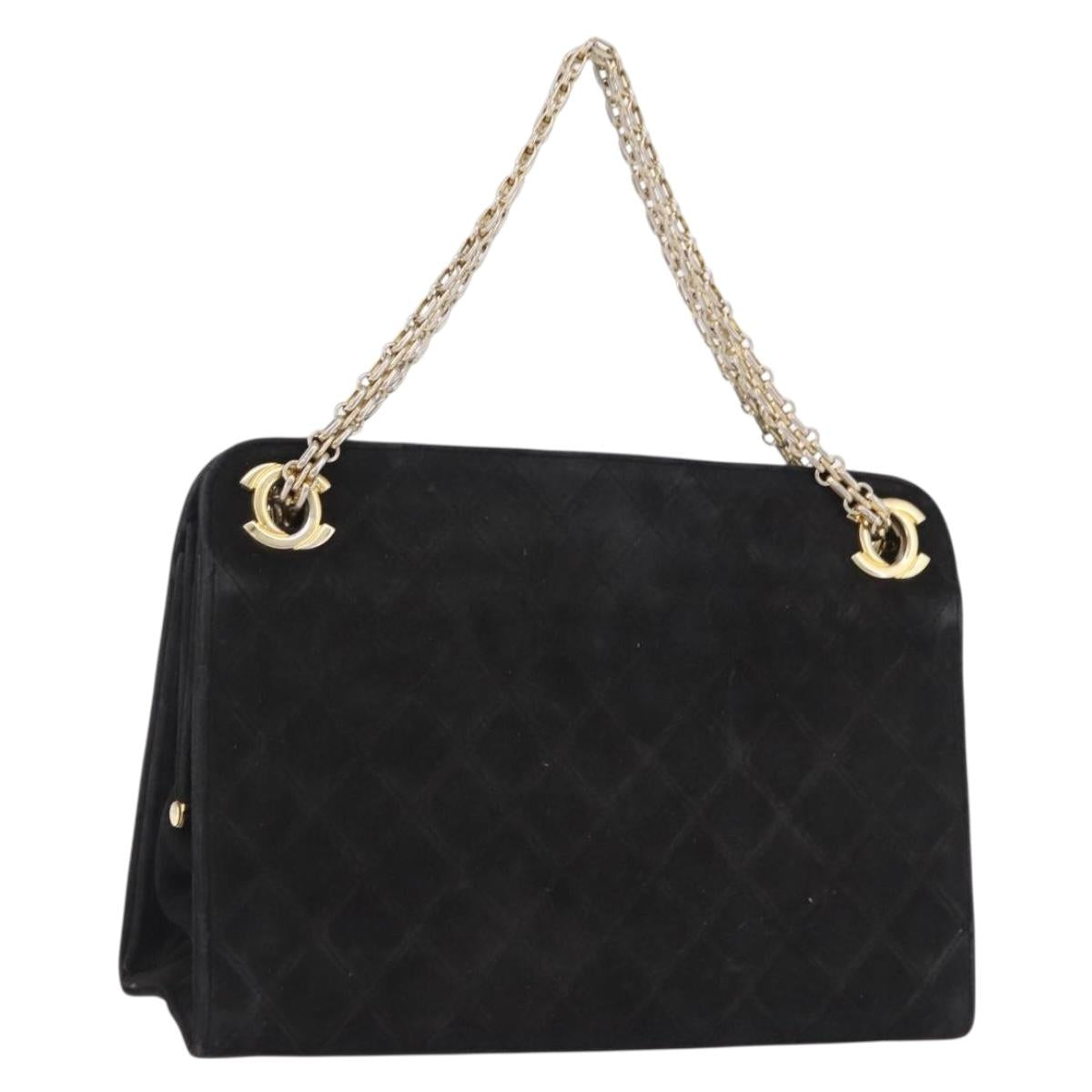 CHANEL Matelasse Chain Shoulder Bag Suede Black Gold Tone CC Auth 194086