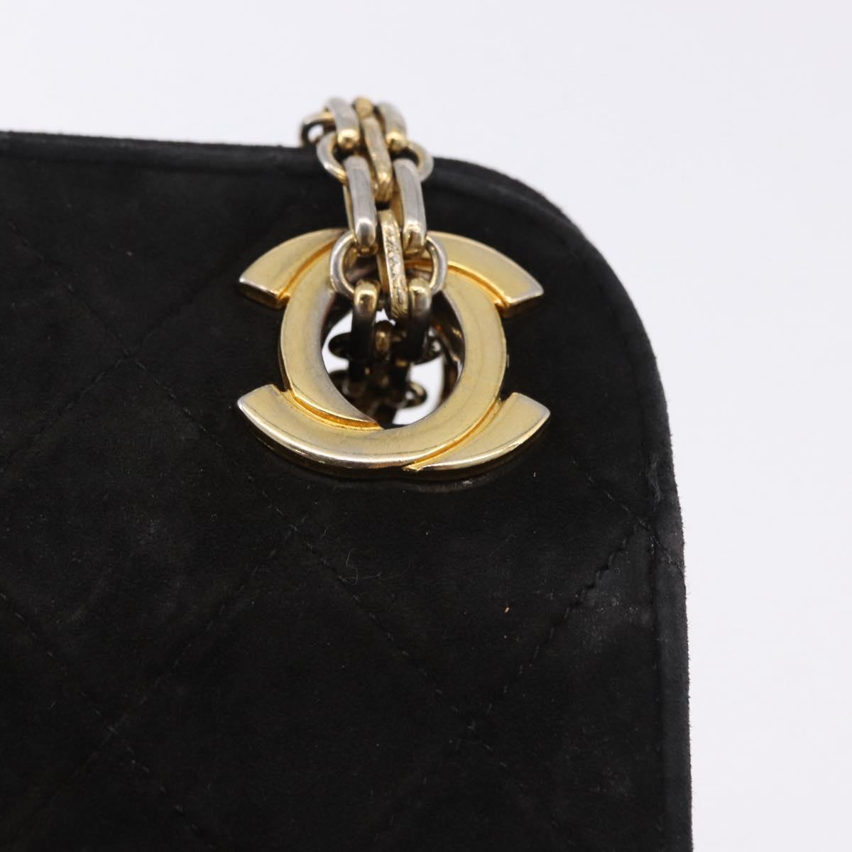 CHANEL Matelasse Chain Shoulder Bag Suede Black Gold Tone CC Auth 194086