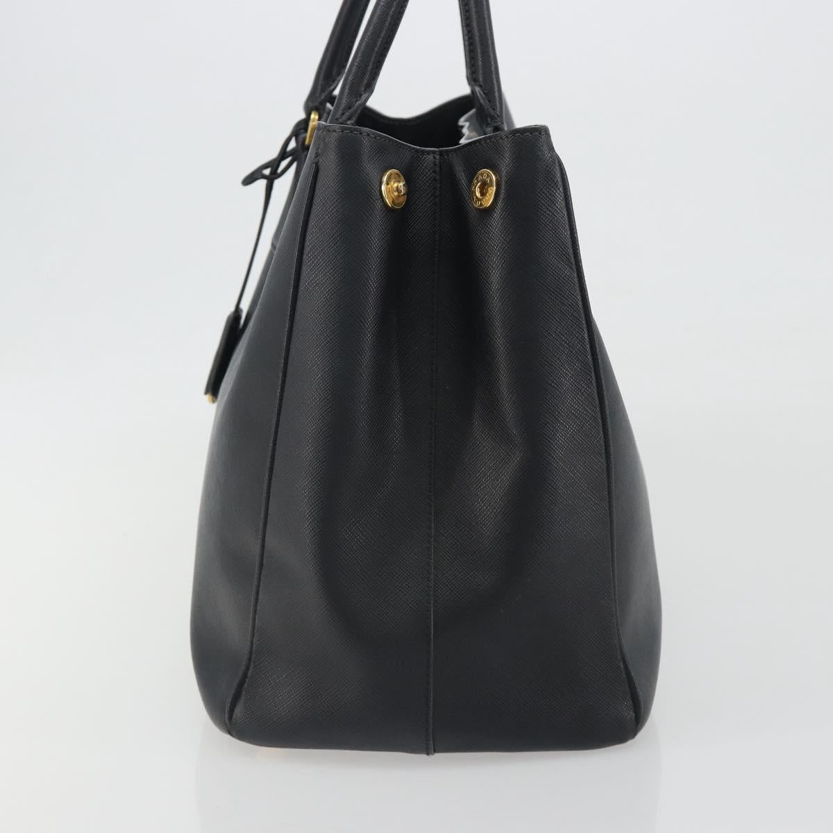 PRADA Galleria Hand Bag Saffiano Black Gold Tone Auth 194087A