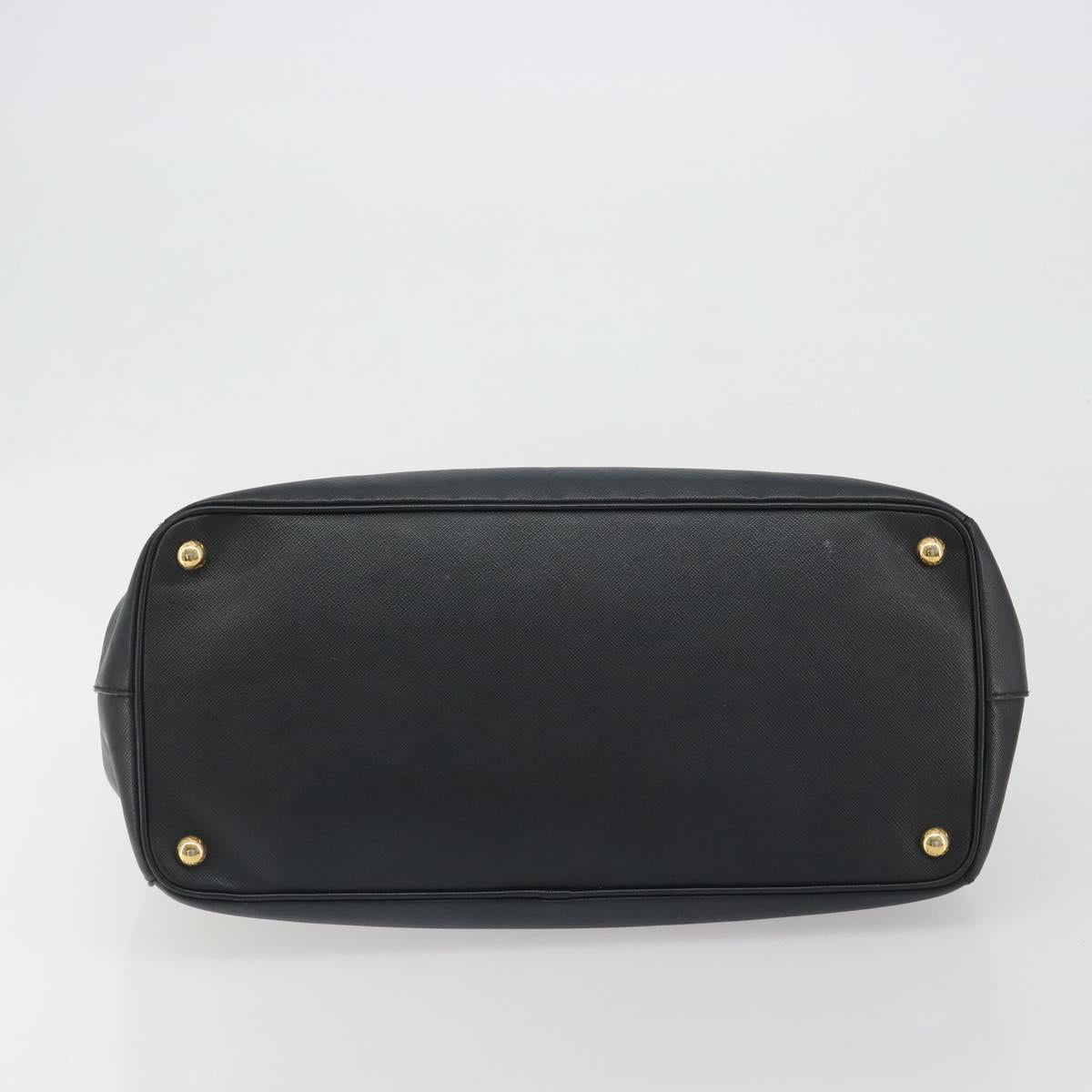PRADA Galleria Hand Bag Saffiano Black Gold Tone Auth 194087A