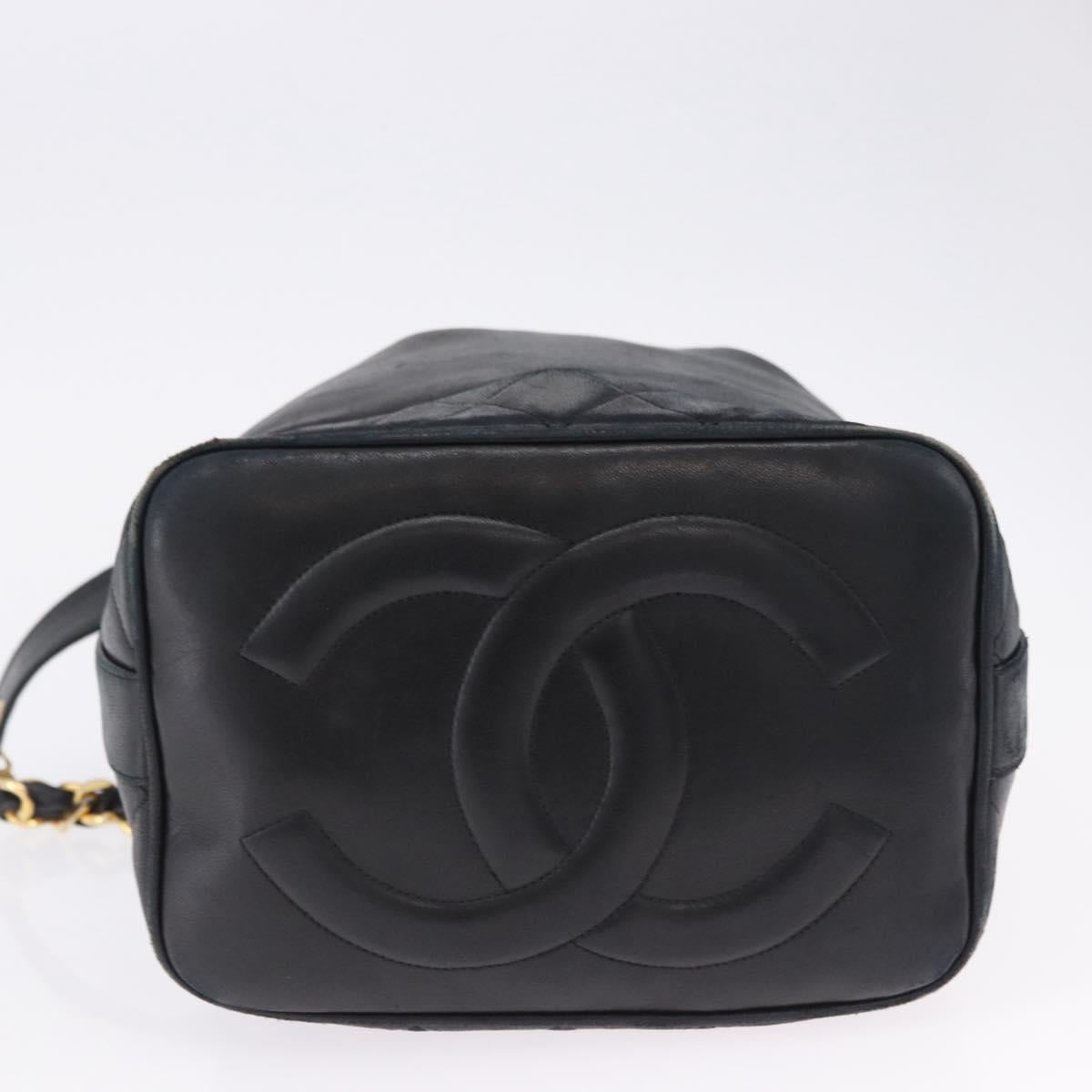 CHANEL Matelasse Chain Shoulder Bag Lamb Skin Black Gold Tone CC Auth 194088